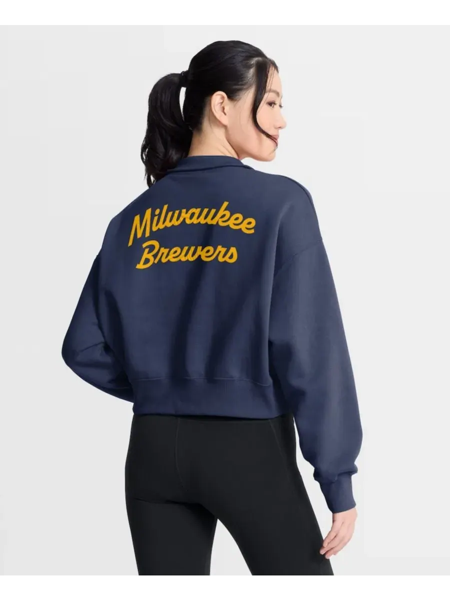 Женский свитшот Milwaukee Brewers Phoenix Fleece Half-Zip Nike — изображение 4 из 5, темно-синий
