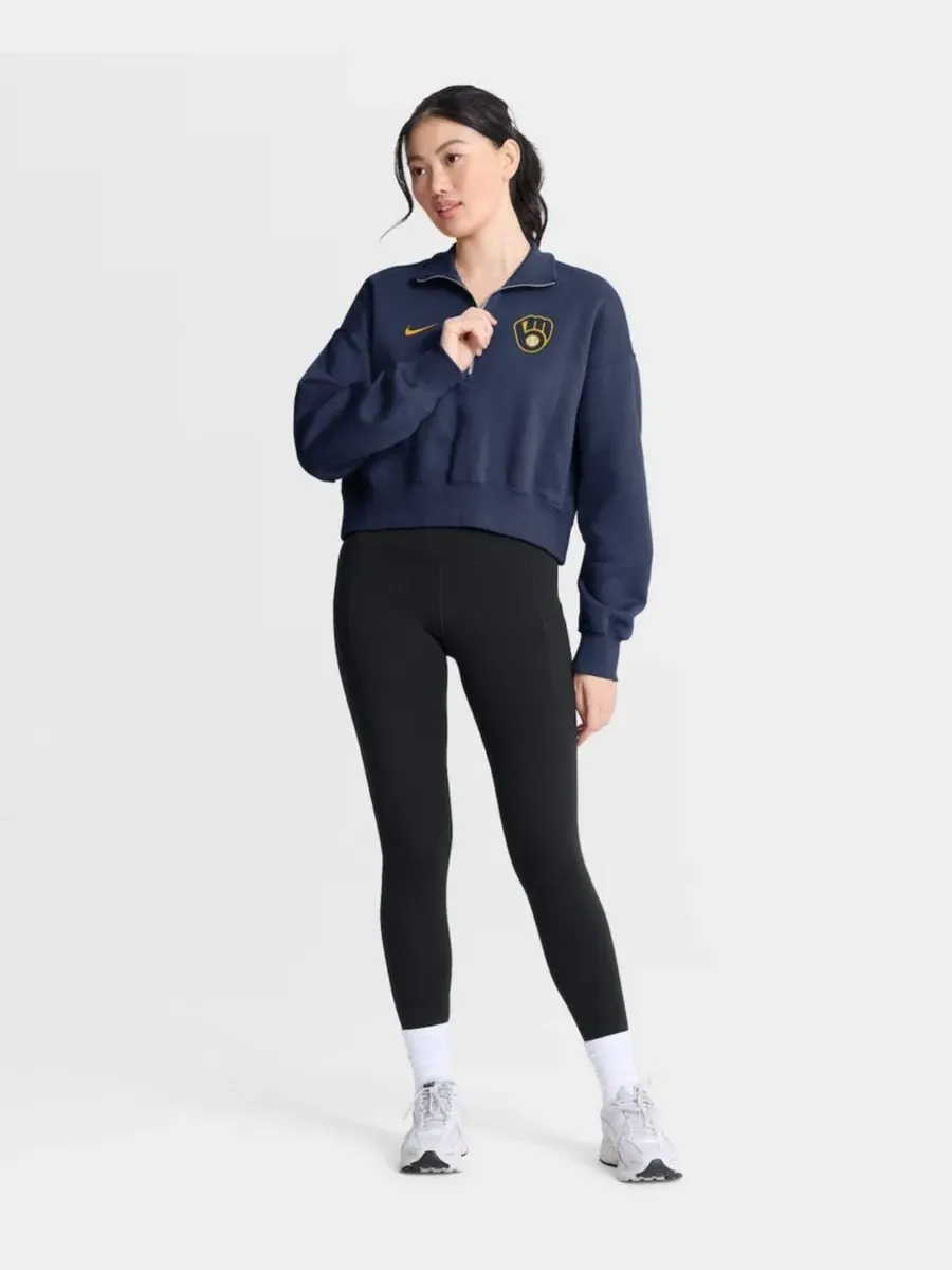 Женский свитшот Milwaukee Brewers Phoenix Fleece Half-Zip Nike — изображение 5 из 5, темно-синий
