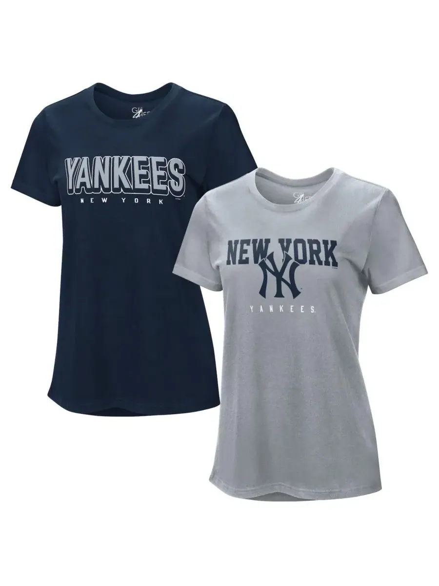 Комплект из двух футболок с принтом New York Yankees G-III 4Her by Carl Banks — изображение 1 из 5, темно-синий серый