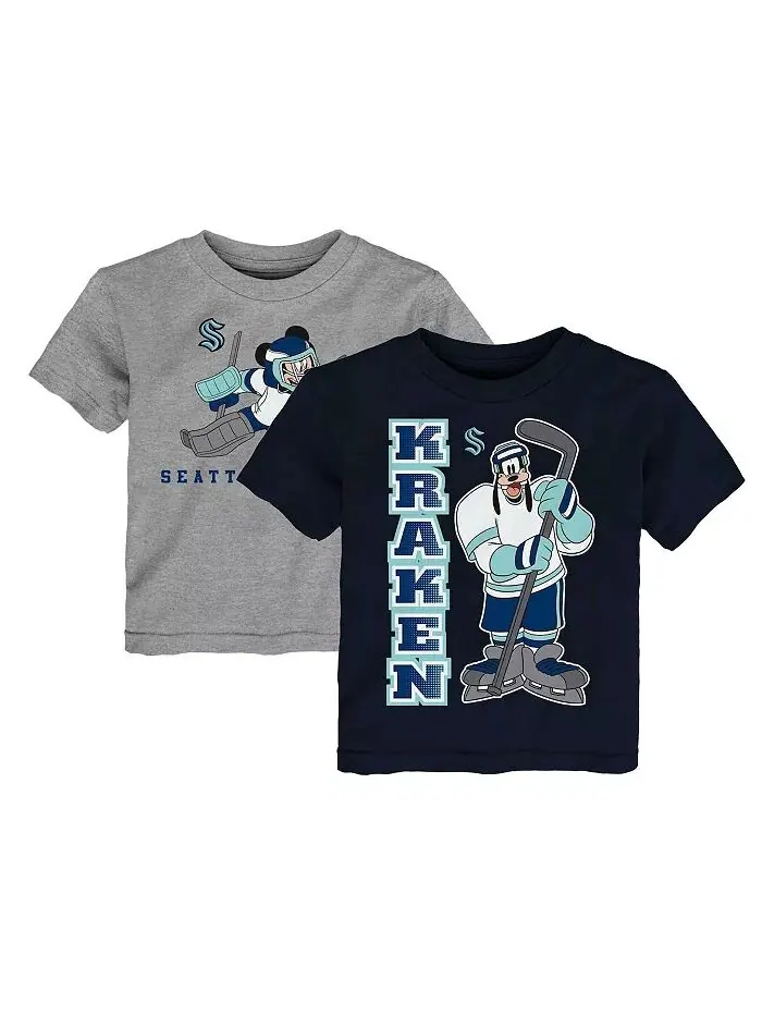 Комплект из двух футболок Disney Offense для малышей Deep Sea Blue/Heather Grey Seattle Kraken — изображение 1 из 3