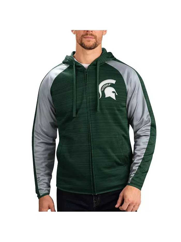 Мужская зеленая толстовка Michigan State Spartans Neutral Zone с рукавом реглан и молнией по всей — изображение 1 из 2