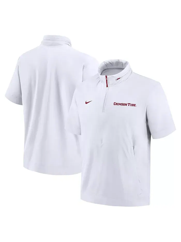 Мужская белая худи-полузипка Alabama Crimson Tide 2024 Sideline Coach с короткими рукавами Nike — изображение 1 из 3