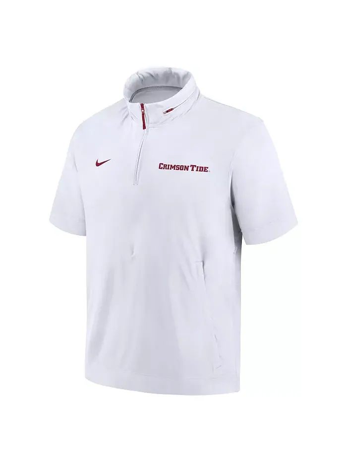 Мужская белая худи-полузипка Alabama Crimson Tide 2024 Sideline Coach с короткими рукавами Nike — изображение 2 из 3