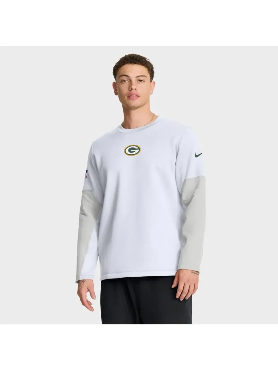 Nike Мужская белая футболка с длинным рукавом Green Bay Packers Sideline Scripted to Win Performance — изображение 1 из 5