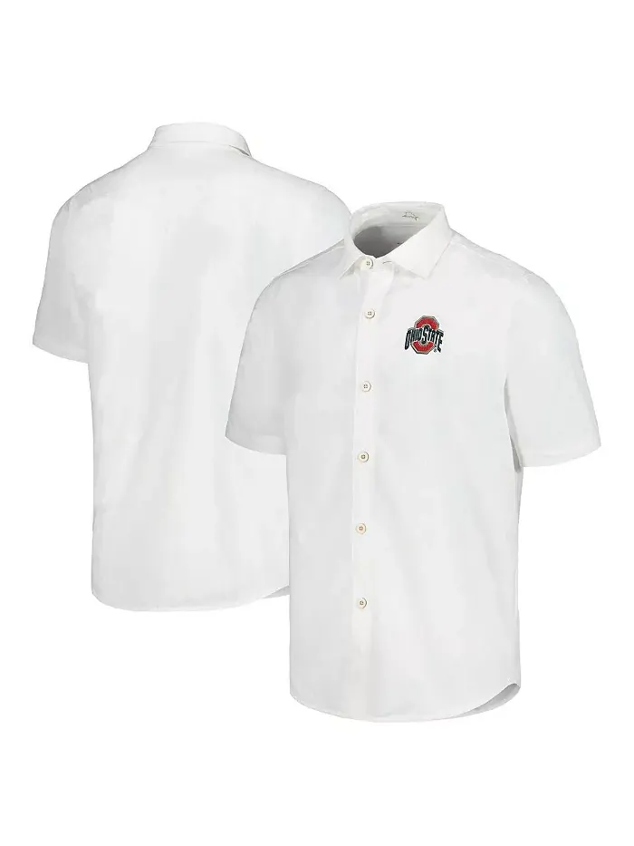 Мужская белая рубашка на пуговицах Ohio State Buckeyes Coconut Point Palm Vista IslandZone Camp — изображение 1 из 3