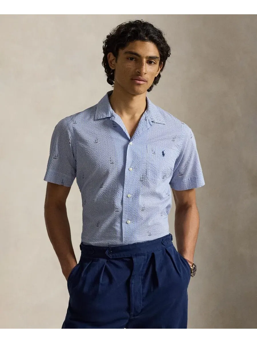 Мужская рубашка классического кроя с принтом Sailboat Seersucker Polo Ralph Lauren, Sailboat On