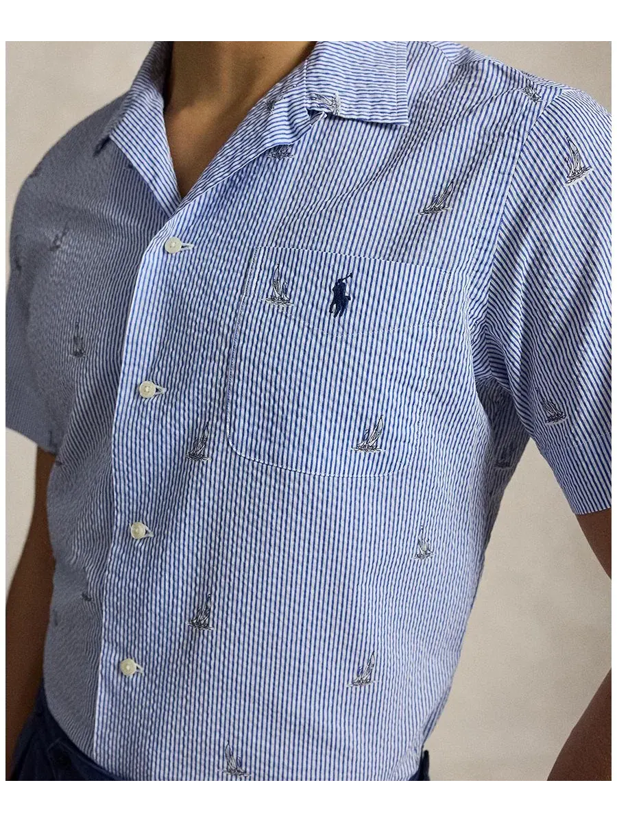 Мужская рубашка классического кроя с принтом Sailboat Seersucker Polo Ralph Lauren, Sailboat On — изображение 3 из 5