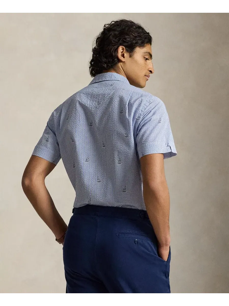 Мужская рубашка классического кроя с принтом Sailboat Seersucker Polo Ralph Lauren, Sailboat On — изображение 4 из 5
