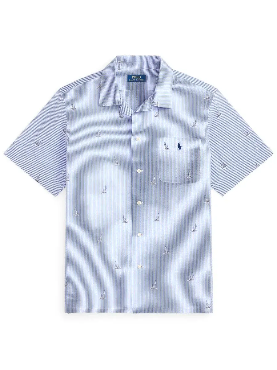 Мужская рубашка классического кроя с принтом Sailboat Seersucker Polo Ralph Lauren, Sailboat On — изображение 5 из 5