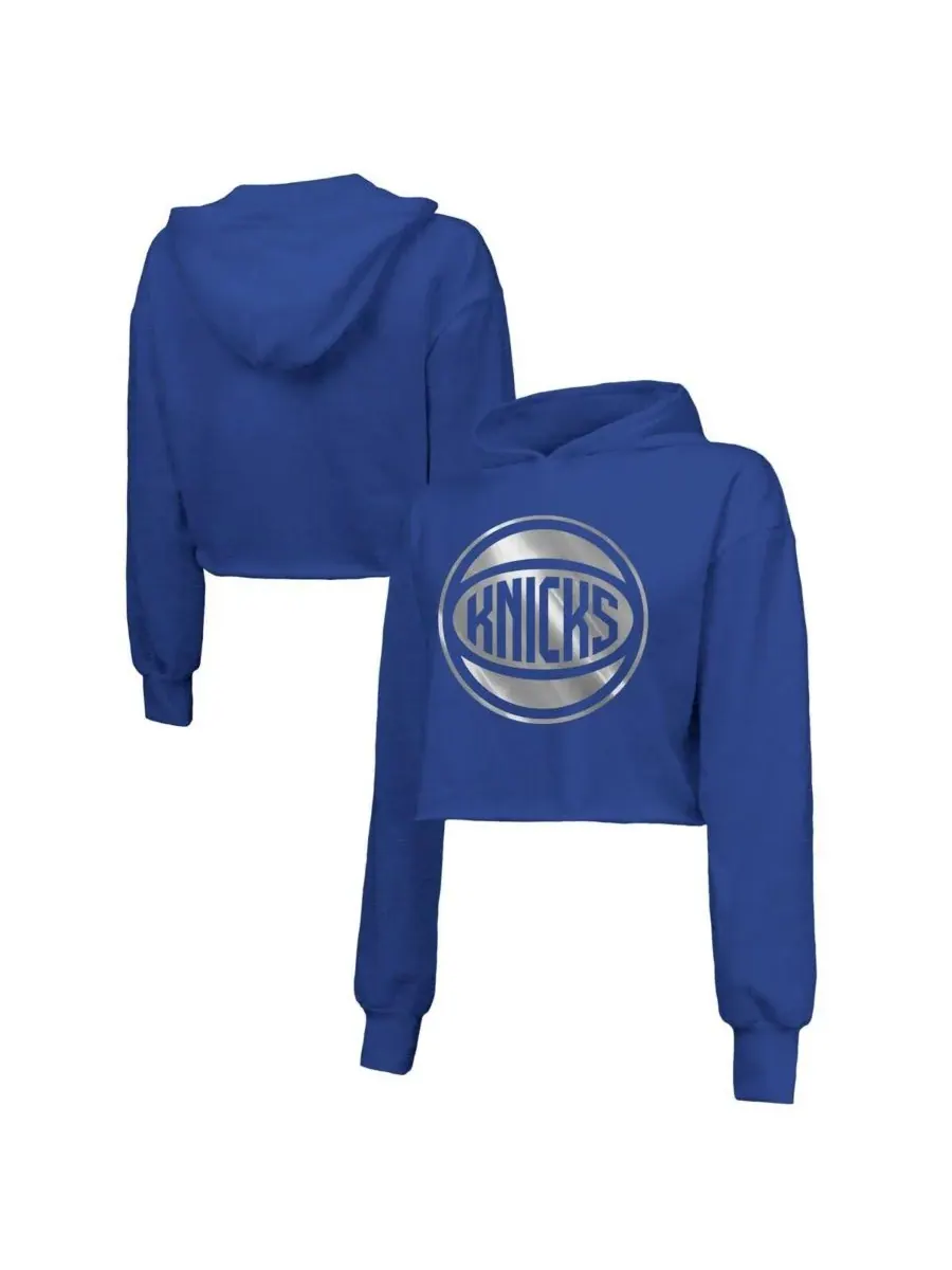 Женская укороченная толстовка Royal New York Knicks Tri-Blend Pullover Hoodie Majestic — синий