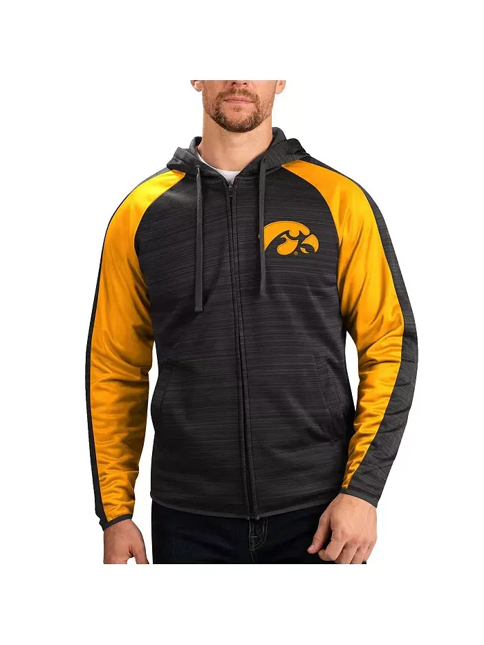 Мужская черная толстовка с капюшоном Iowa Hawkeyes Neutral Zone на молнии реглан G-III Sports by