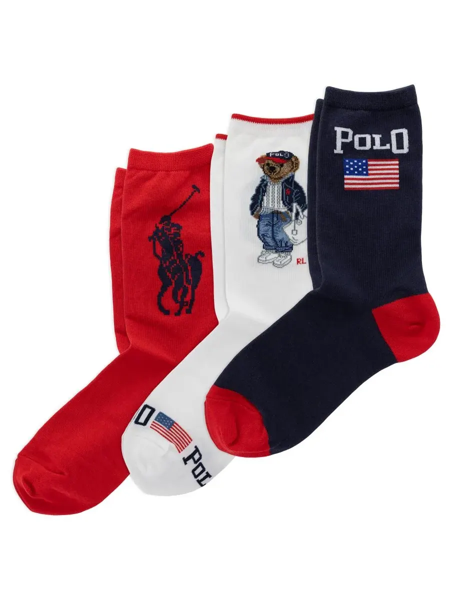 Женские носки Americana Bear Crew Socks, комплект из 3 пар Polo Ralph Lauren, Asst