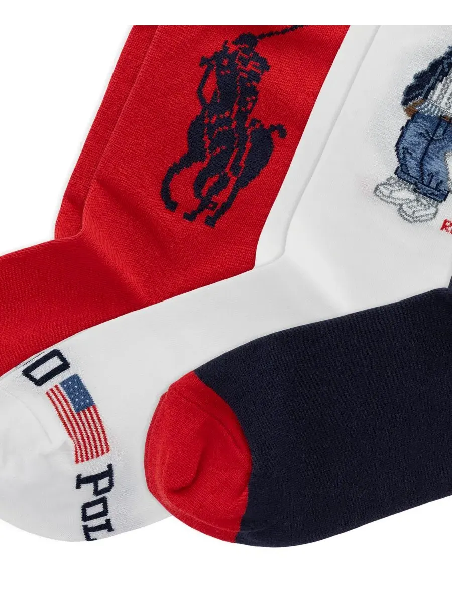Женские носки Americana Bear Crew Socks, комплект из 3 пар Polo Ralph Lauren, Asst — изображение 2 из 3