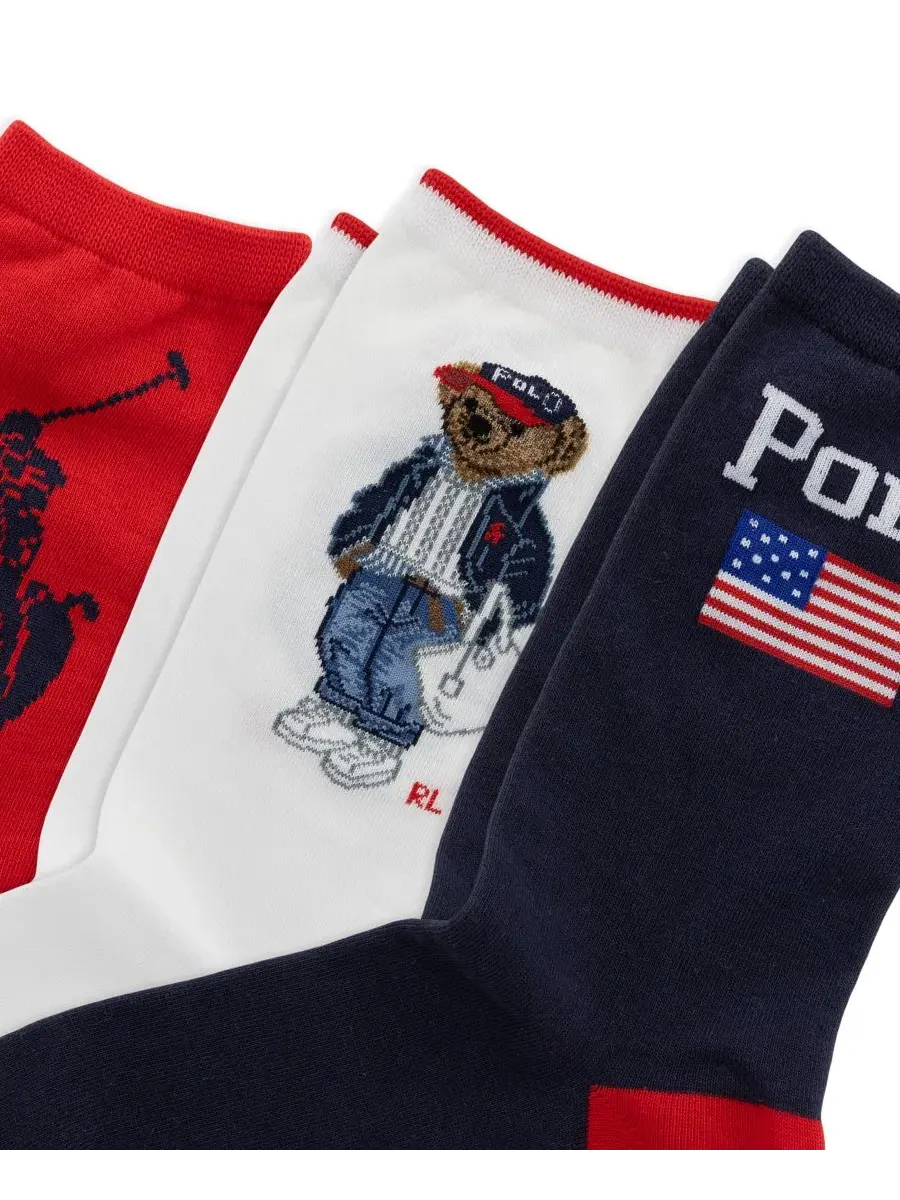 Женские носки Americana Bear Crew Socks, комплект из 3 пар Polo Ralph Lauren, Asst — изображение 3 из 3