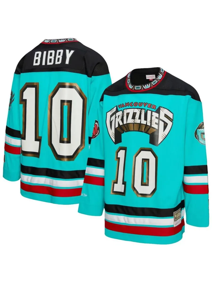 Mitchell & Ness Мужская и женская бирюзовая хоккейная майка Майка Бибби, Vancouver Grizzlies, с — изображение 1 из 3