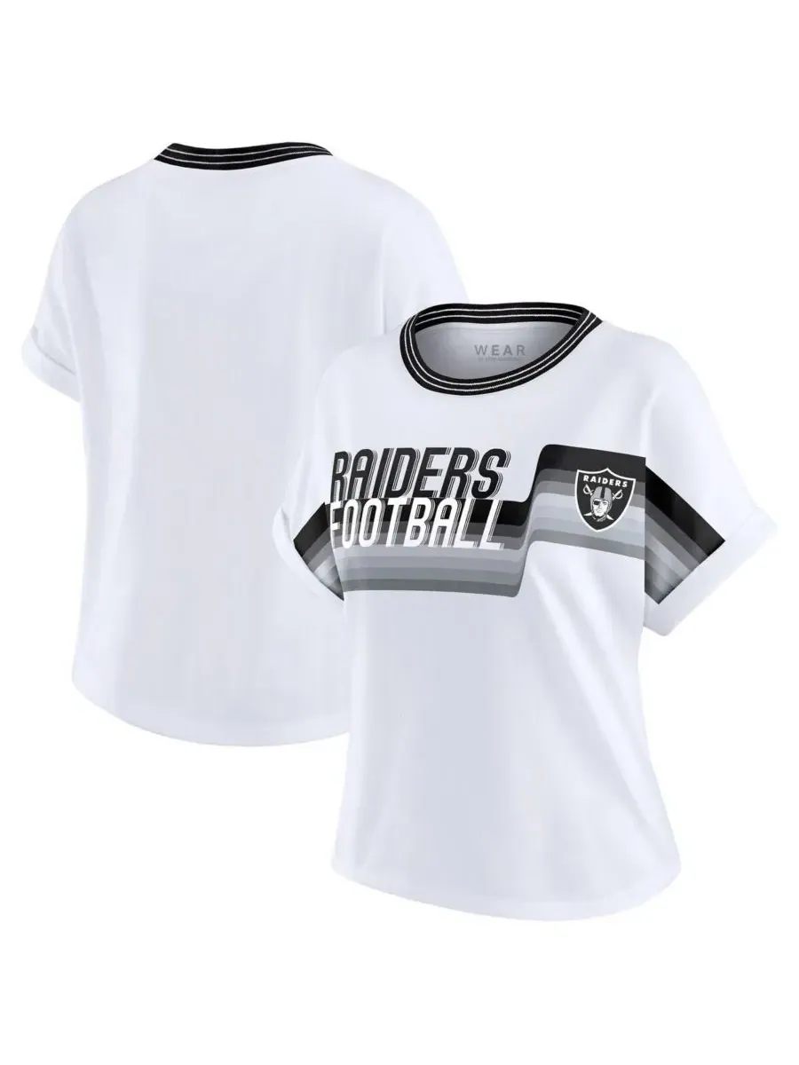 WEAR by Erin Andrews Женская белая укороченная футболка Las Vegas Raiders с центральной полосой и — изображение 1 из 3, белый