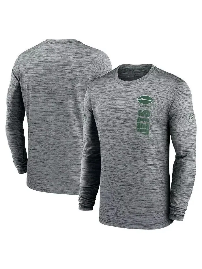 Мужская серая футболка New York Jets 2024 Sideline Velocity Performance с длинным рукавом Nike — изображение 1 из 3