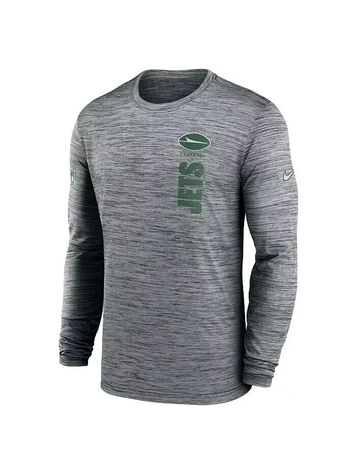 Мужская серая футболка New York Jets 2024 Sideline Velocity Performance с длинным рукавом Nike — изображение 3 из 3