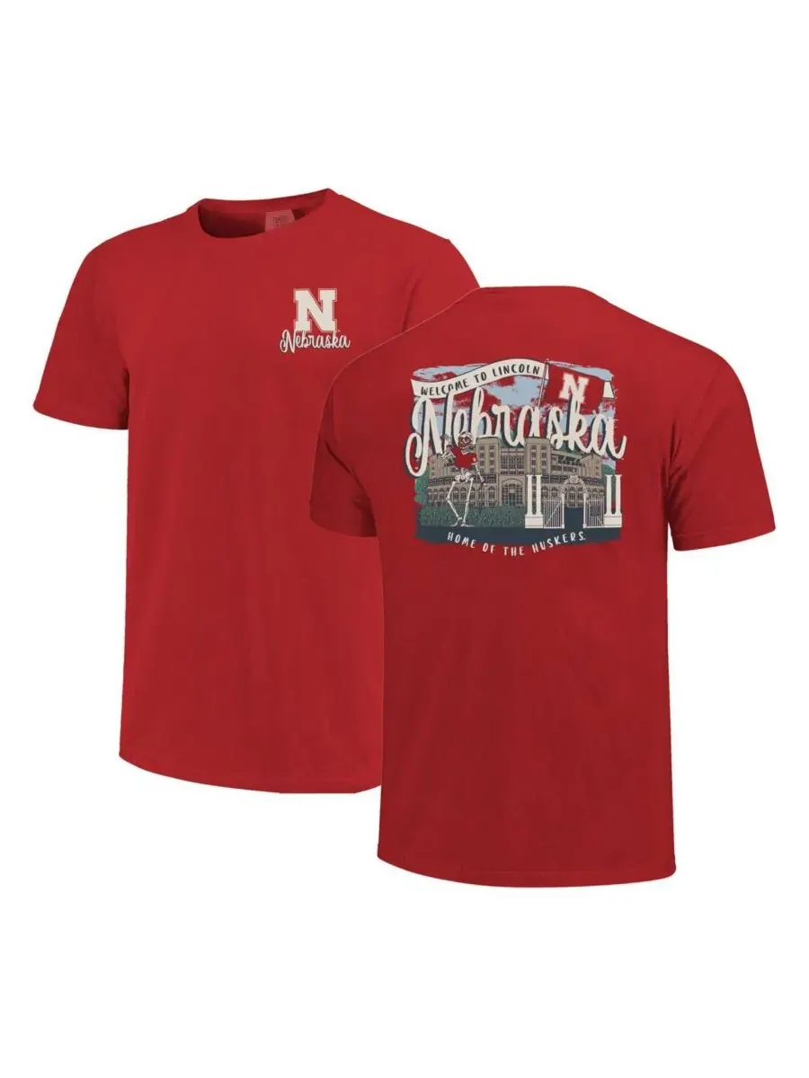 Женская алая футболка Nebraska Huskers Comfort Colors Campus Scene Drawing Script Image One, алый — изображение 1 из 3