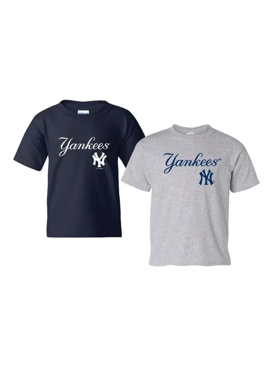 Комплект из двух футболок с логотипом New York Yankees (синий/серый меланж) для мальчиков и девочек — изображение 1 из 1
