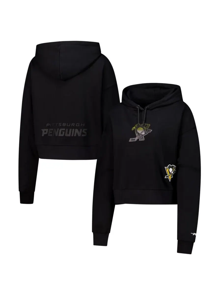 Pro Standard Женская черная укороченная толстовка с капюшоном Pittsburgh Penguins Jewels — изображение 1 из 3, черный