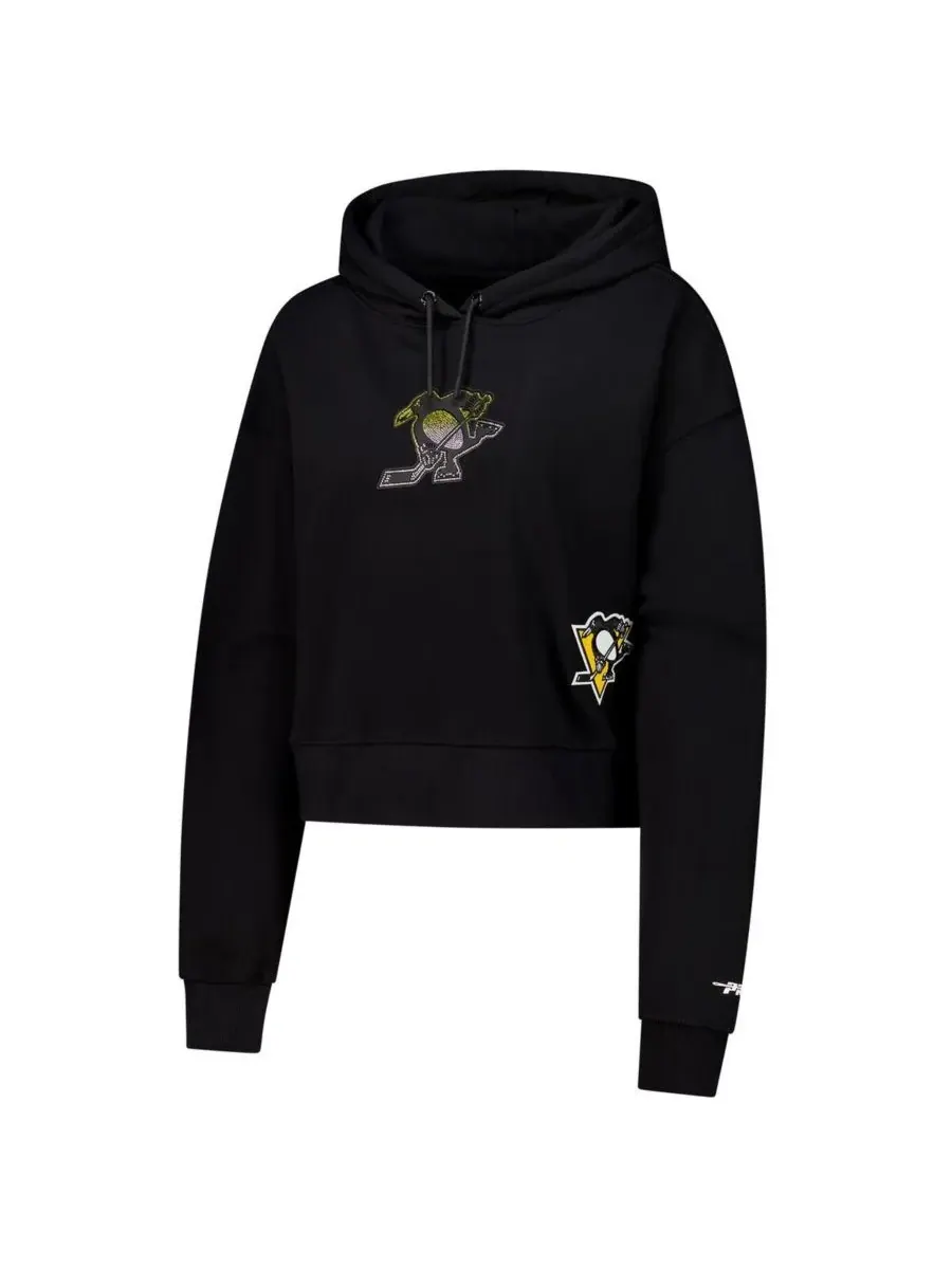 Pro Standard Женская черная укороченная толстовка с капюшоном Pittsburgh Penguins Jewels — изображение 3 из 3, черный