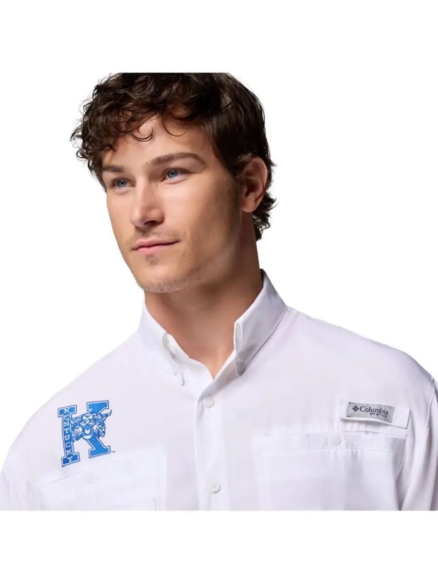 Columbia Мужская белая рубашка на пуговицах Kentucky Wildcats Tamiami Omni-Shade — изображение 5 из 5, белый