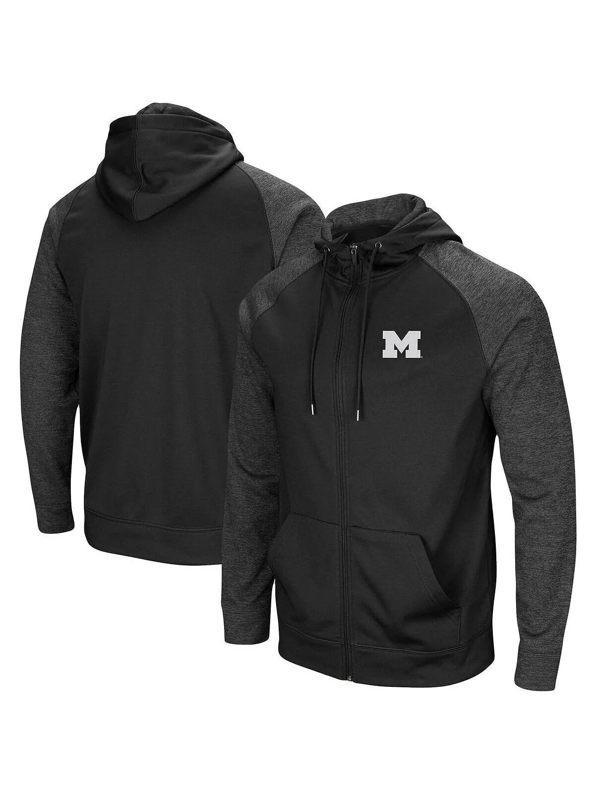 Мужская черная плотная худи с молнией во всю длину и реглан Michigan Wolverines Big and Tall — изображение 1 из 3, черный