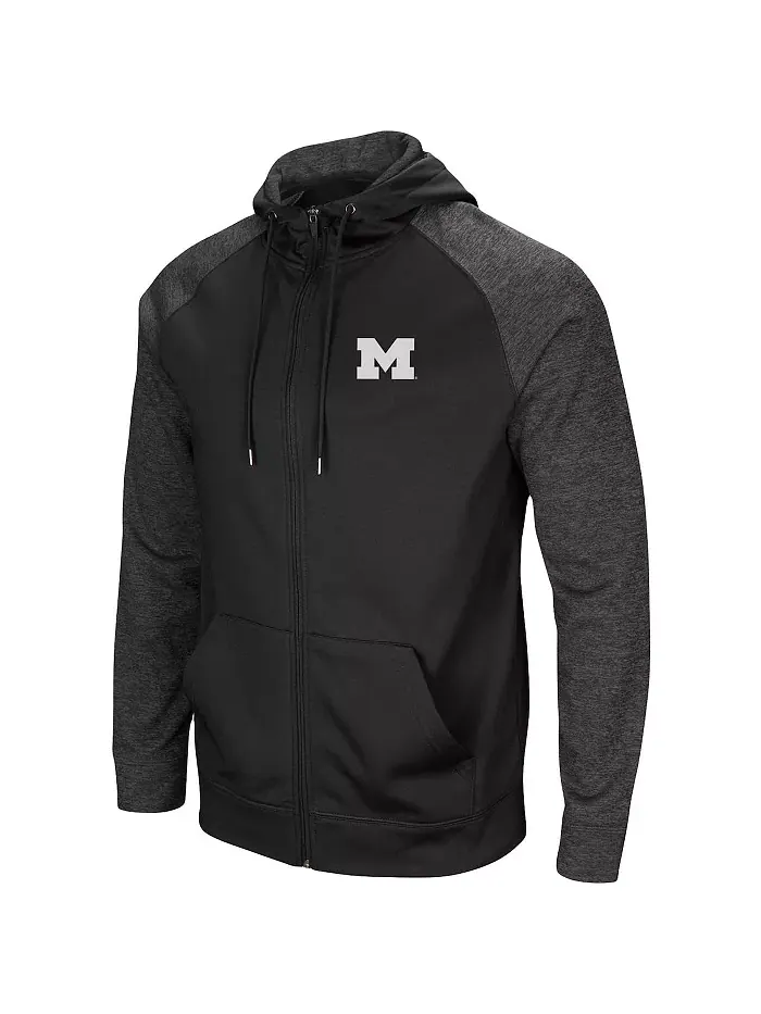 Мужская черная толстовка Michigan Wolverines Big and Tall Blackout с рукавом реглан на молнии — изображение 3 из 3
