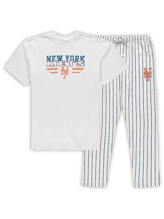 Мужской белый пижамный комплект New York Mets Big and Tall в полоску Concepts Sport — изображение 1 из 3