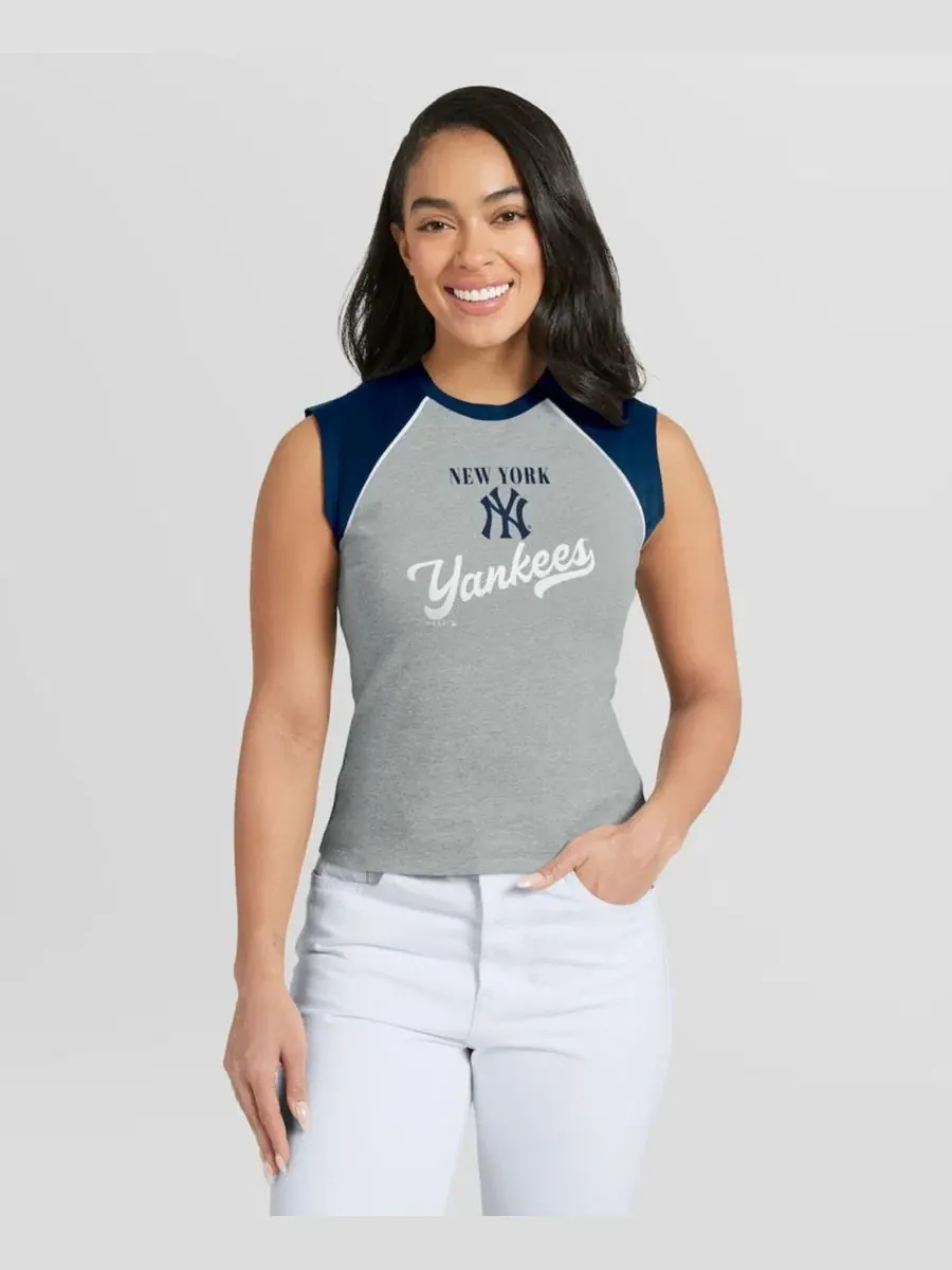 Женский топ-безрукавка с укороченным кроем и реглан-рукавами Heather Gray Navy WEAR by Erin Andrews — изображение 1 из 4
