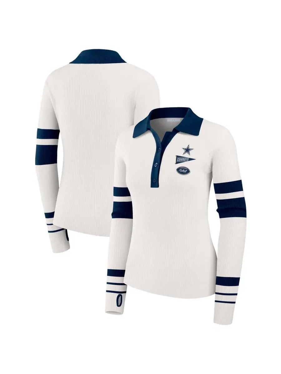 Женский свитер поло из рибаны с патчами Dallas Cowboys WEAR by Erin Andrews — изображение 1 из 5, белый