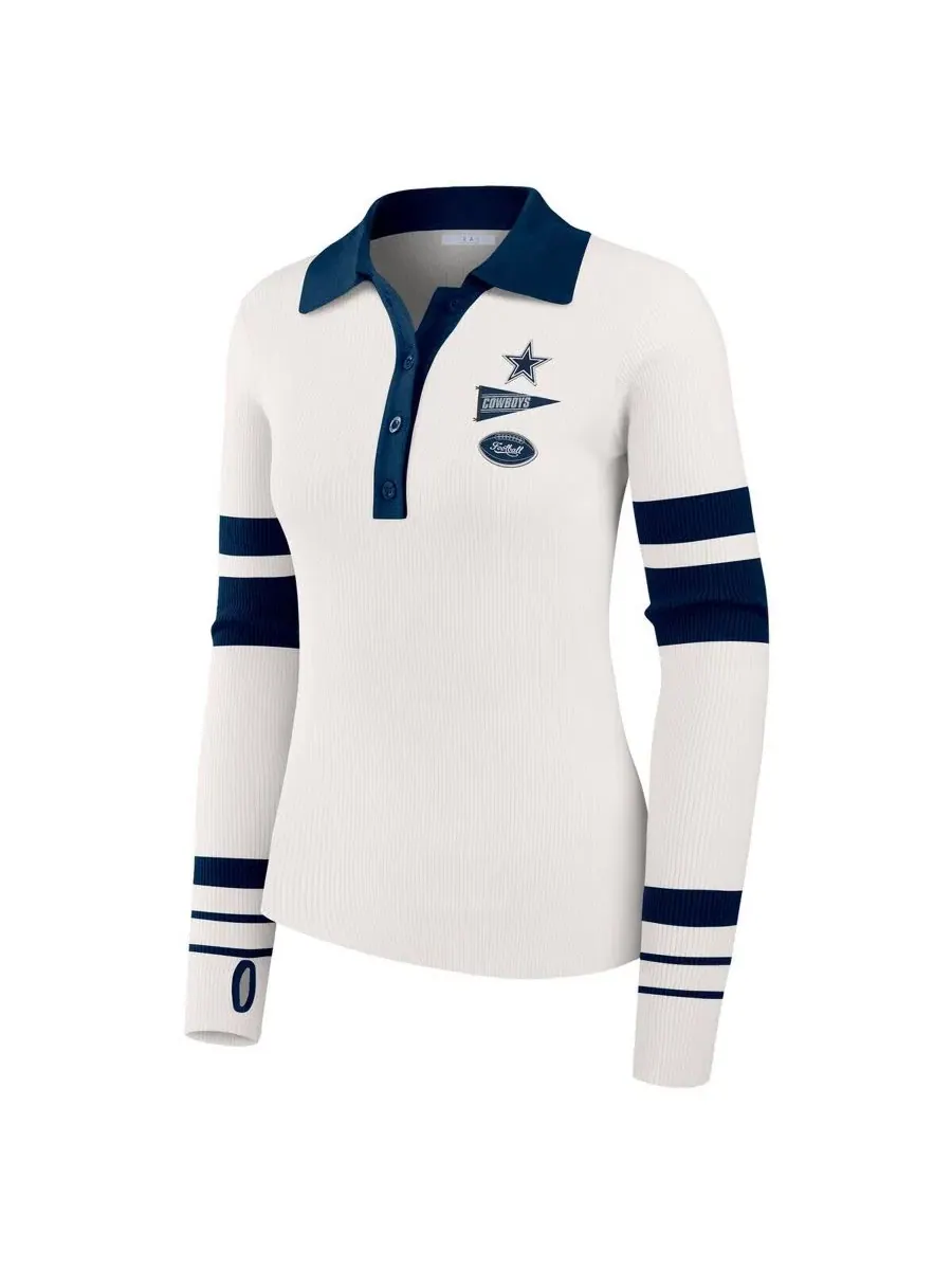 Женский свитер поло из рибаны с патчами Dallas Cowboys WEAR by Erin Andrews — изображение 2 из 5, белый