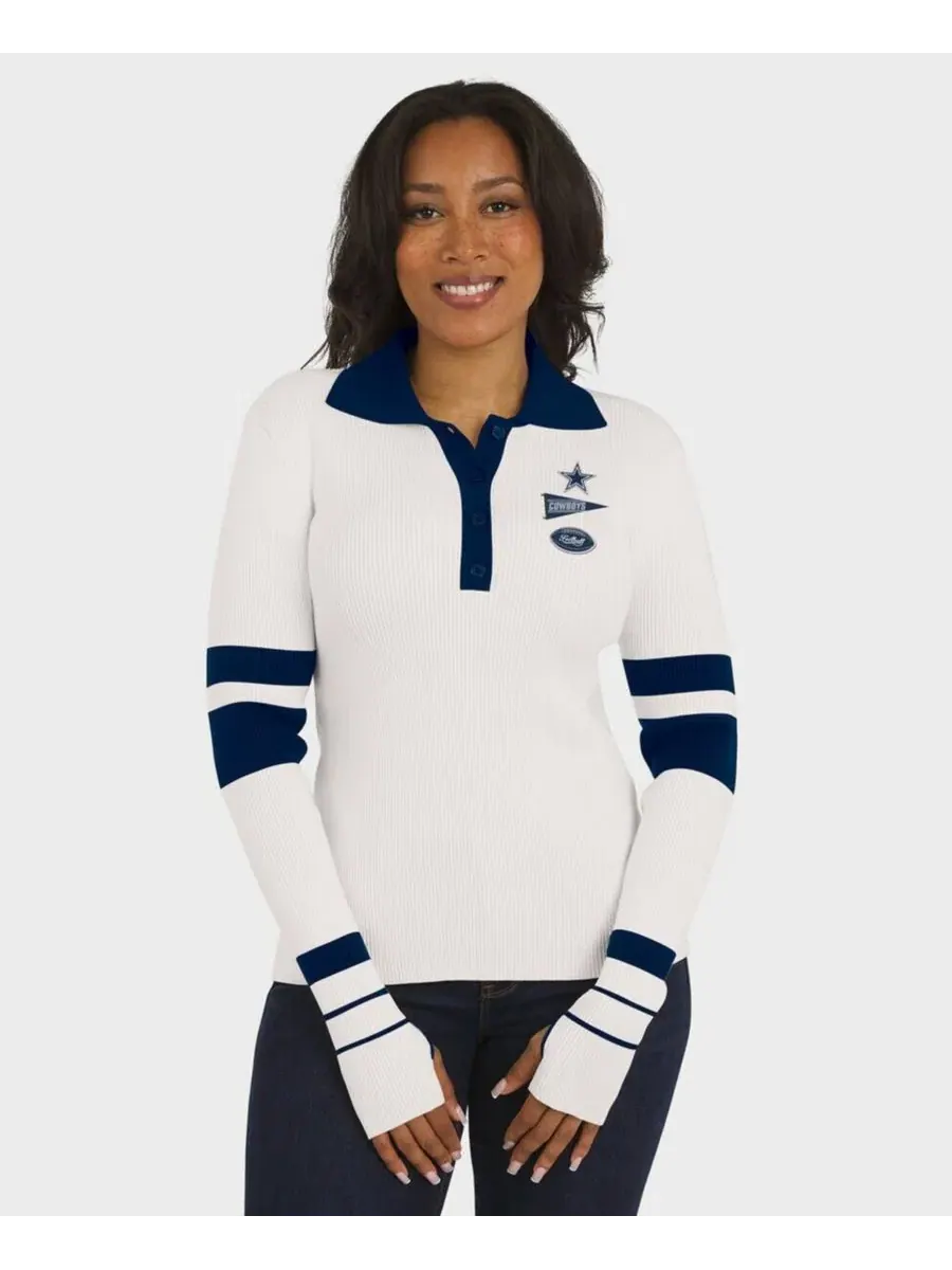 Женский свитер поло из рибаны с патчами Dallas Cowboys WEAR by Erin Andrews — изображение 4 из 5, белый