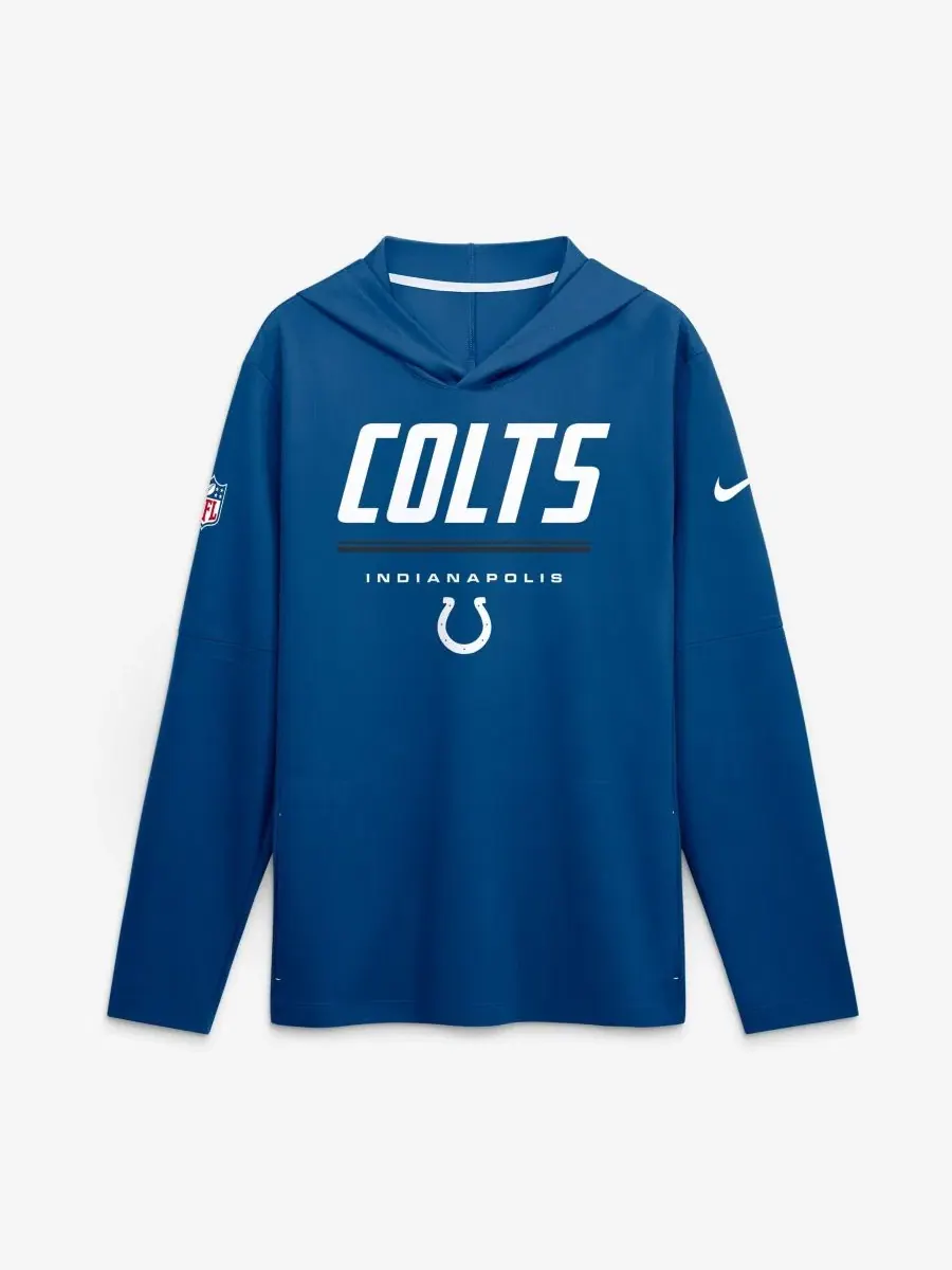 Легкая длинная футболка с капюшоном и съемными рукавами Nike Indianapolis Colts Sideline Lightweight — изображение 1 из 2