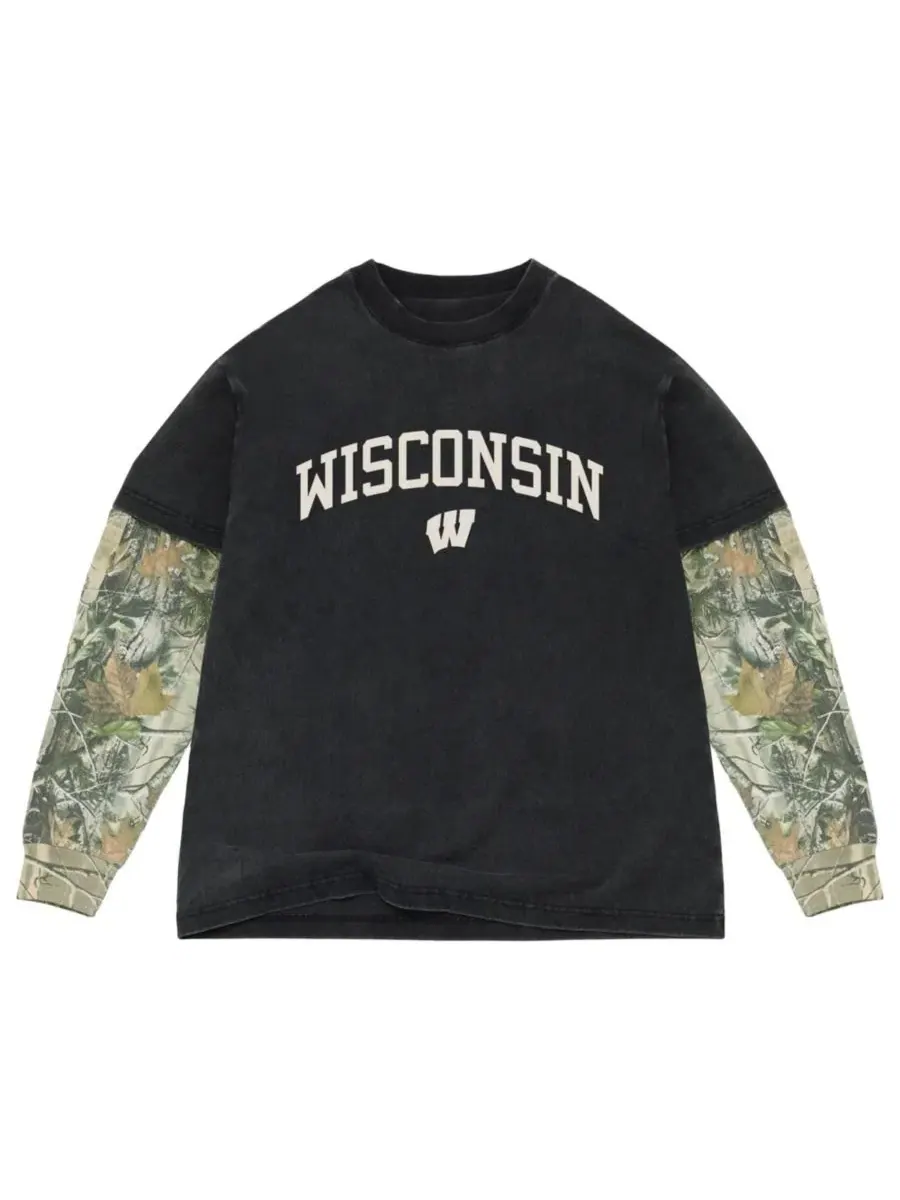 Футболка с длинным рукавом с принтом Wisconsin Badgers Back Bay Twofer Uscape Apparel