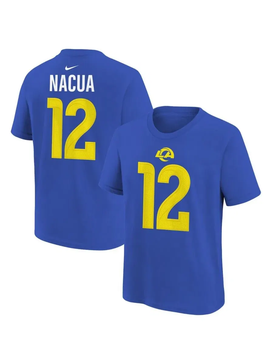 Футболка с именем и номером игрока Puka Nacua Nike — изображение 1 из 3, королевский