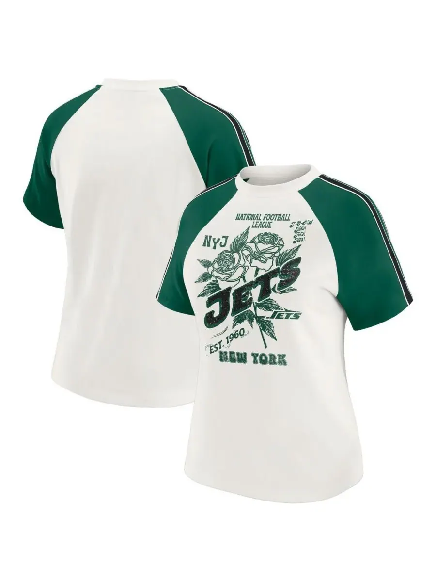 WEAR by Erin Andrews Женская белая футболка-реглан с полосатым рукавом в стиле New York Jets — изображение 1 из 3, белый