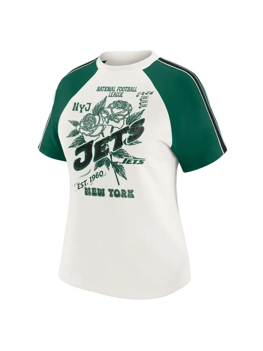 WEAR by Erin Andrews Женская белая футболка-реглан с полосатым рукавом в стиле New York Jets — изображение 2 из 3, белый