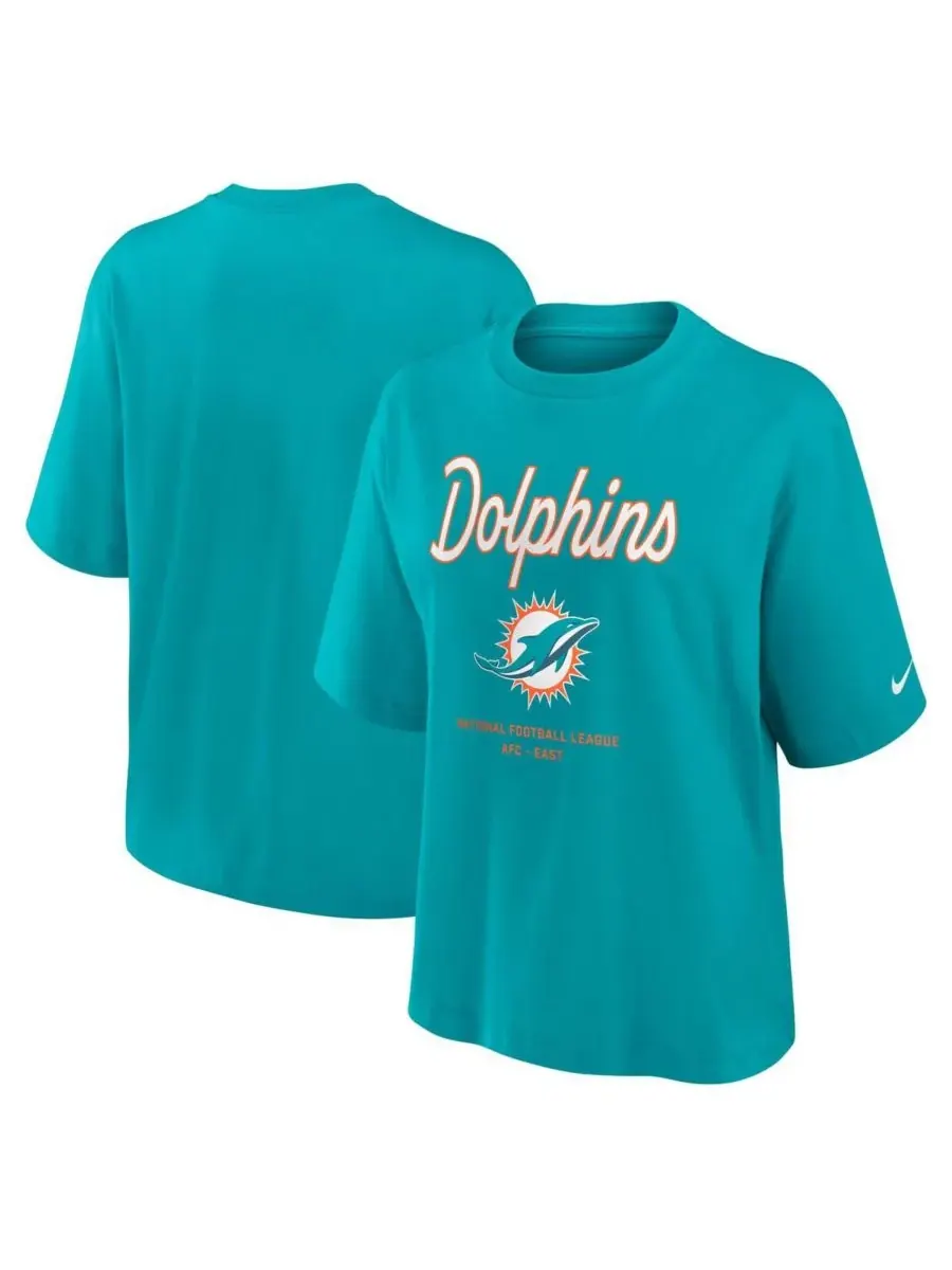Женская футболка Aqua Miami Dolphins Essential Script свободного кроя Nike — изображение 1 из 3, голубой