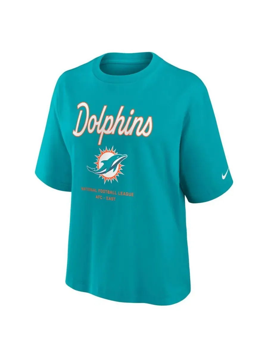 Женская футболка Aqua Miami Dolphins Essential Script свободного кроя Nike — изображение 2 из 3, голубой