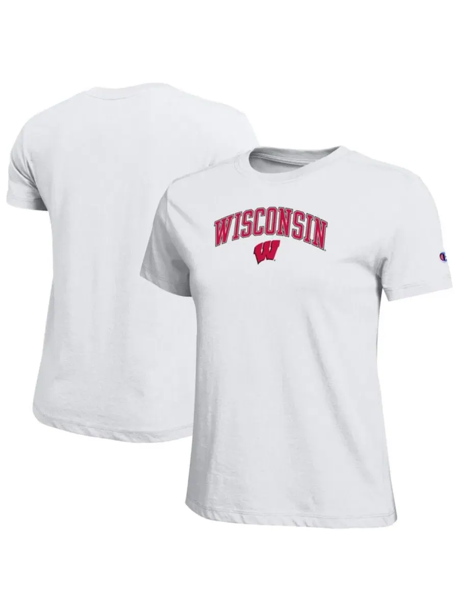 Футболка с принтом Wisconsin Badgers Arched Over Logo Champion — изображение 1 из 3, белый