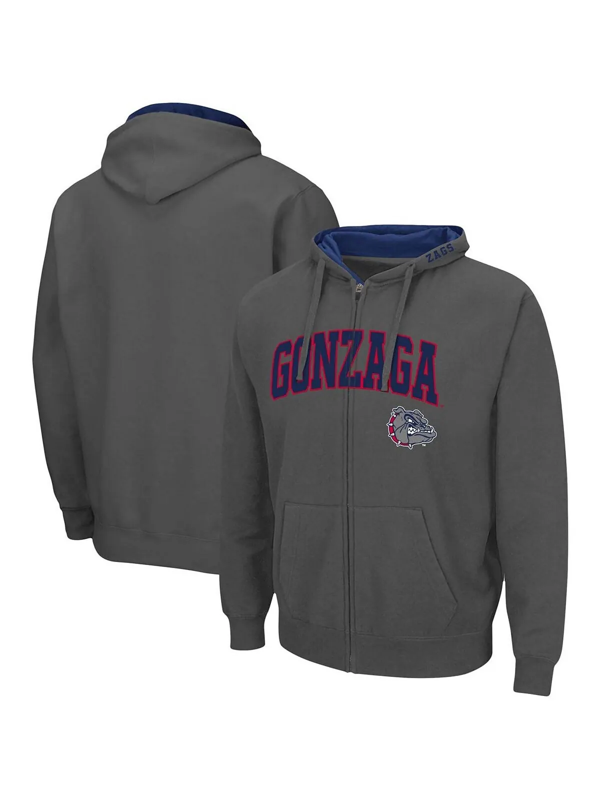 Мужская темно-серая толстовка с капюшоном gonzaga bulldogs arch logo 3.0 с молнией во всю длину — изображение 1 из 3