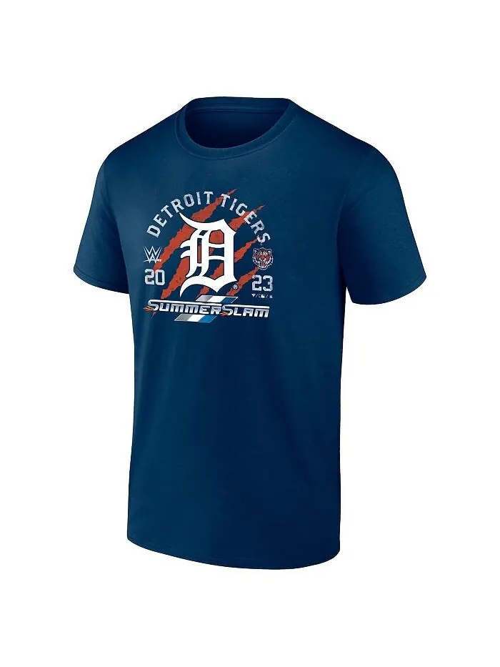 Мужская темно-синяя футболка с логотипом Detroit Tigers X 2023 SummerSlam Fanatics — изображение 2 из 3, темно-синий