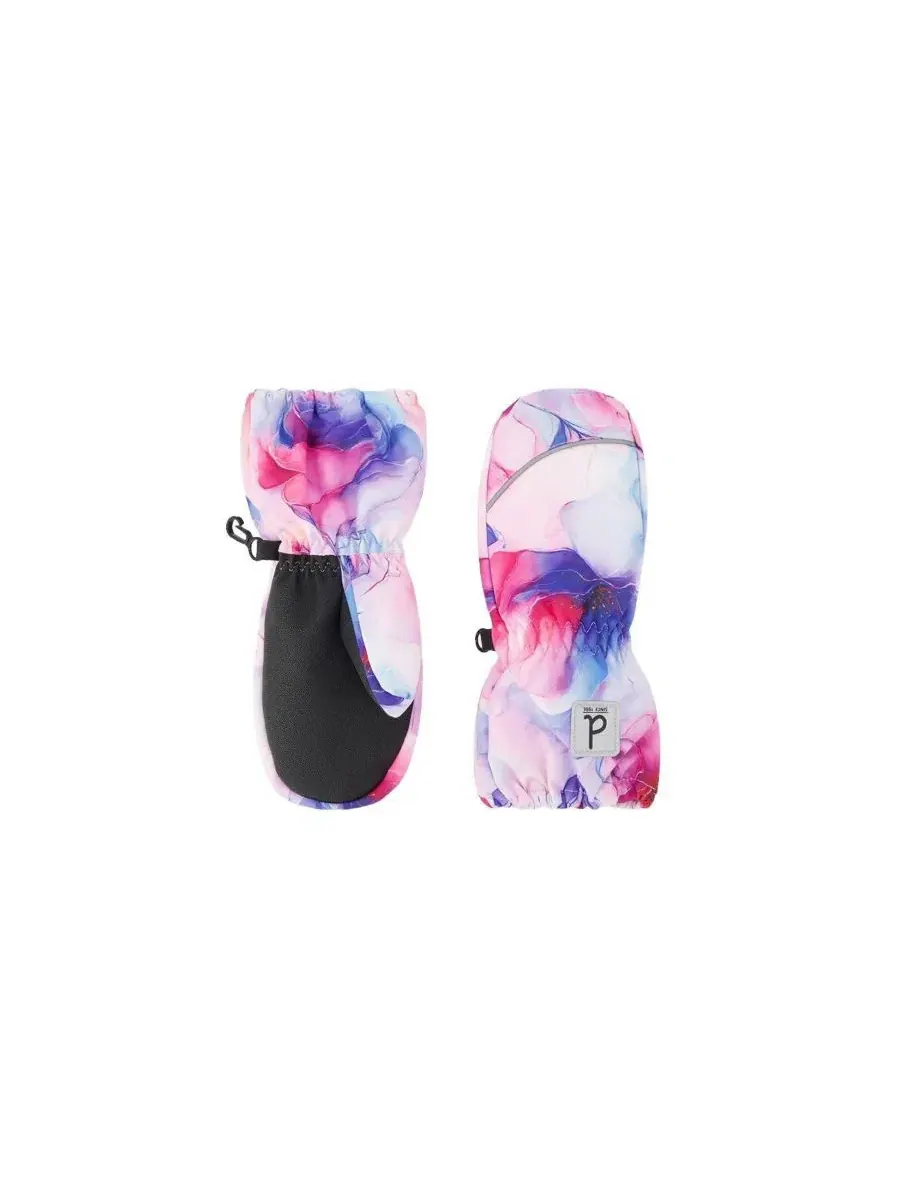 Детские варежки зимние с принтом цветов, модель Play Deux par Deux, Mauve Printed Flowers