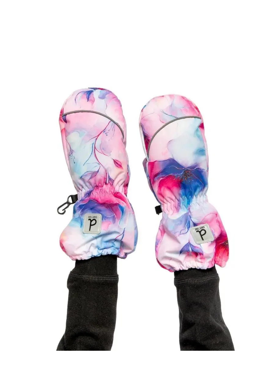 Детские варежки зимние с принтом цветов, модель Play Deux par Deux, Mauve Printed Flowers — изображение 2 из 6
