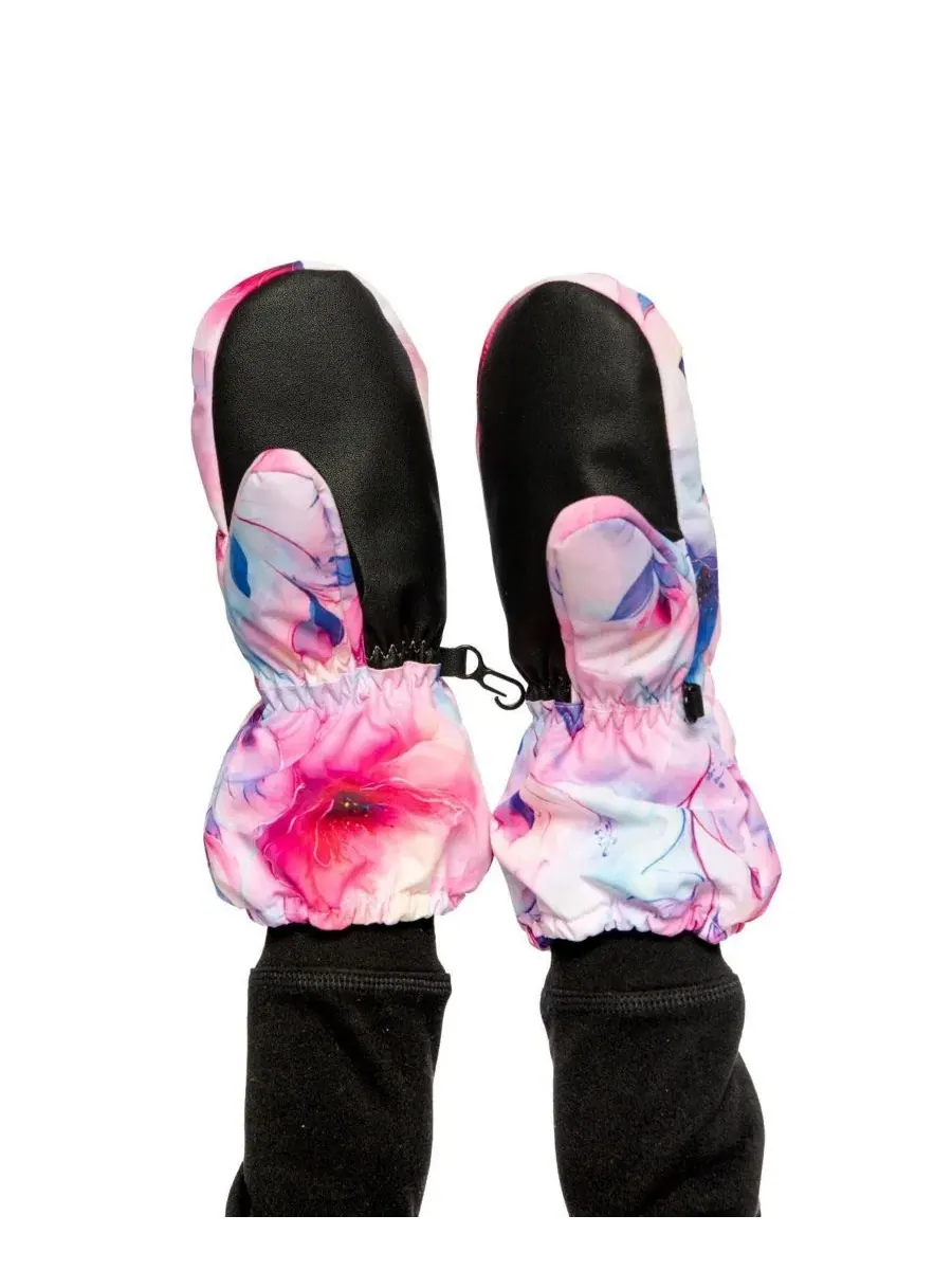 Детские варежки зимние с принтом цветов, модель Play Deux par Deux, Mauve Printed Flowers — изображение 3 из 6