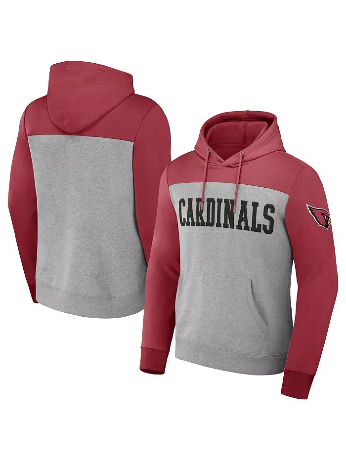 Мужская толстовка с капюшоном Heather Gray Arizona Cardinals в стиле колор-блок Fanatics — изображение 1 из 3