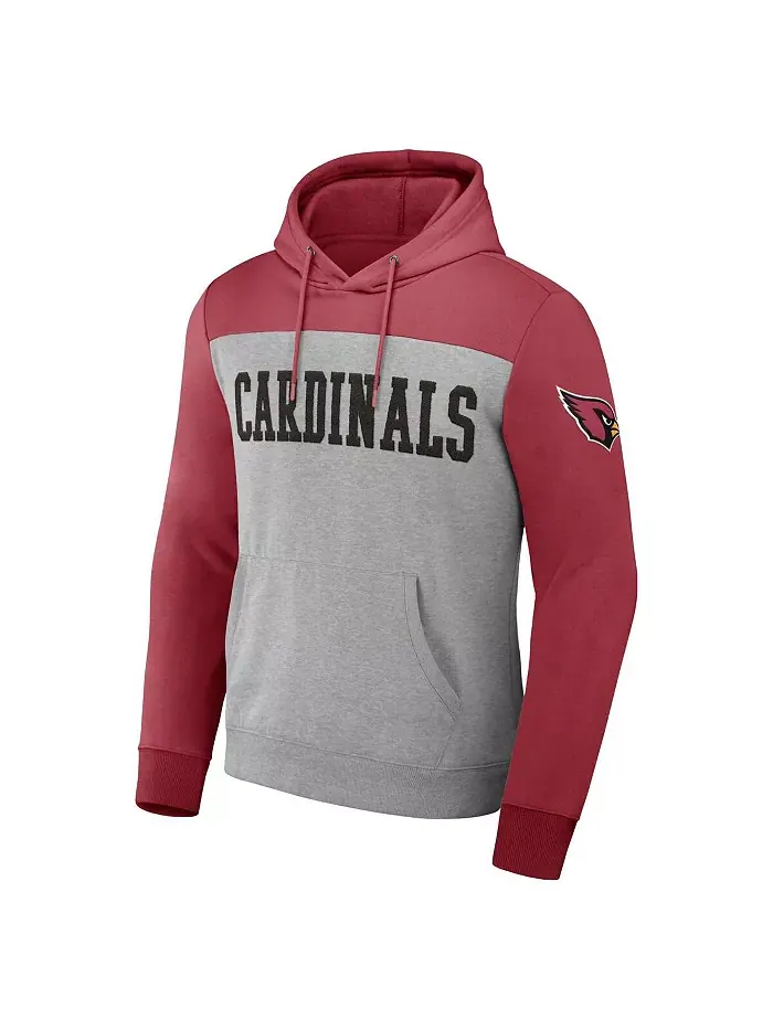 Мужская толстовка с капюшоном Heather Gray Arizona Cardinals в стиле колор-блок Fanatics — изображение 2 из 3
