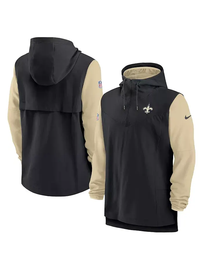 Мужская худи с молнией на четверть New Orleans Saints в черно-золотом цвете для игроков на боковой — изображение 1 из 3